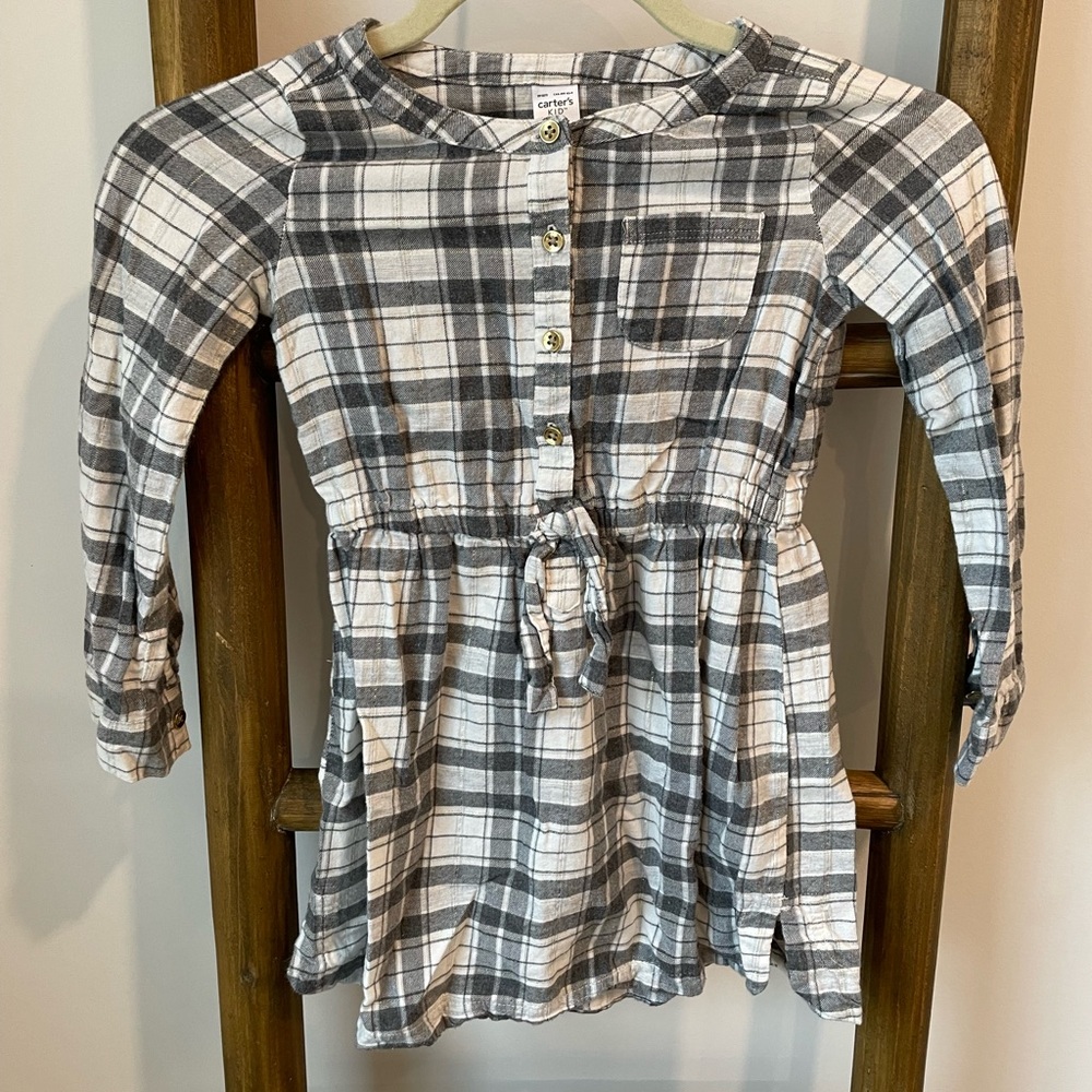 EUC Carters plaid Girls dress with gold button detail